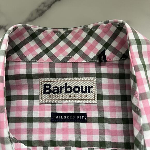 Barbour Bruce Men's Shirt Classic Tailored Fit Cotton Chek Nevada Pink Size L - Picture 3 of 11